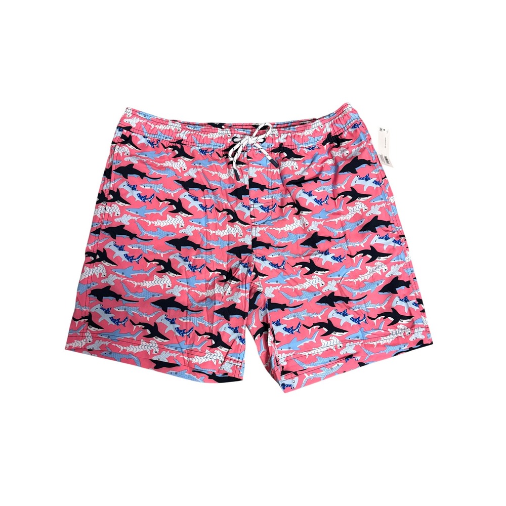 Member's Mark Mens Resort Swim Trunk Pink Shark Print Board Shorts Large NWT